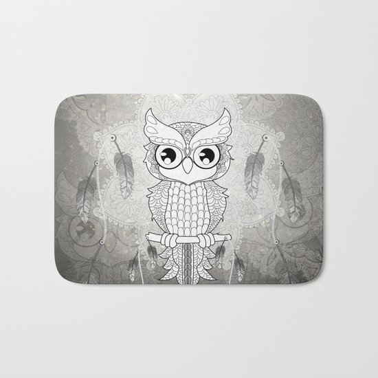 Cute owl in black and white Bath Mat