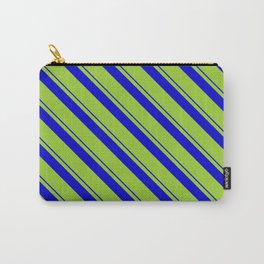 [ Thumbnail: Blue & Green Colored Pattern of Stripes Carry-All Pouch ]