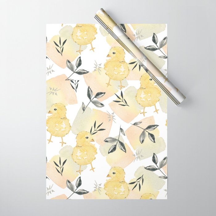 Spring Chicks Floral Wrapping Paper