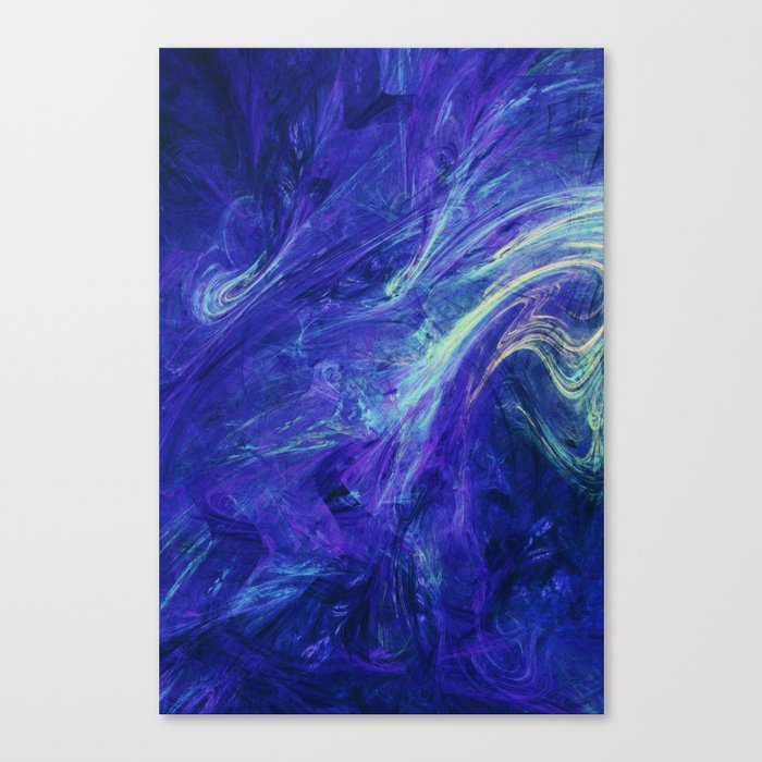 Blue Liquid Splash Neon Swirl Abstract Artwork Canvas Print