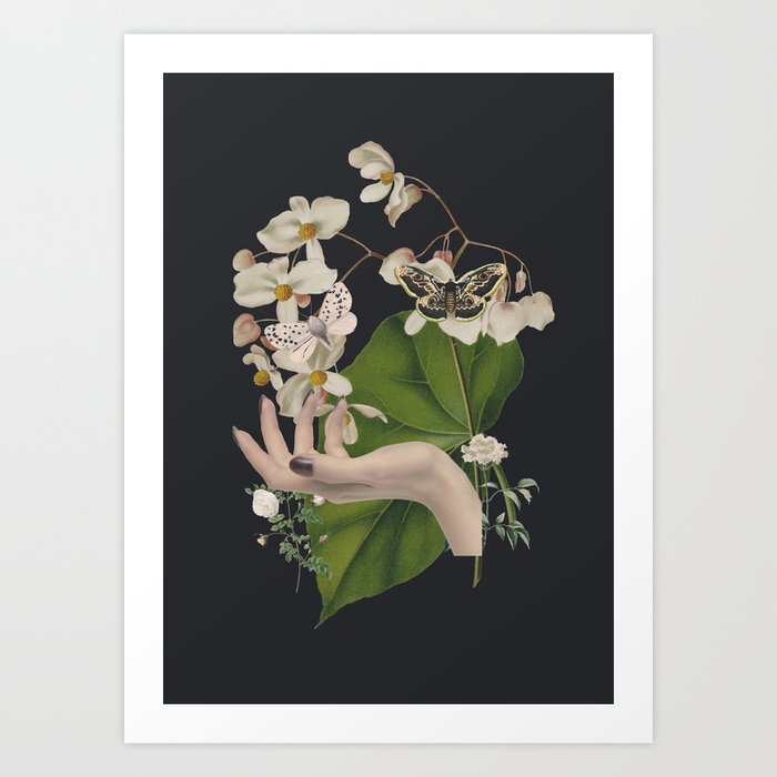 Minimal Collage/ Hand, Plants and Butterflies 6 Art Print