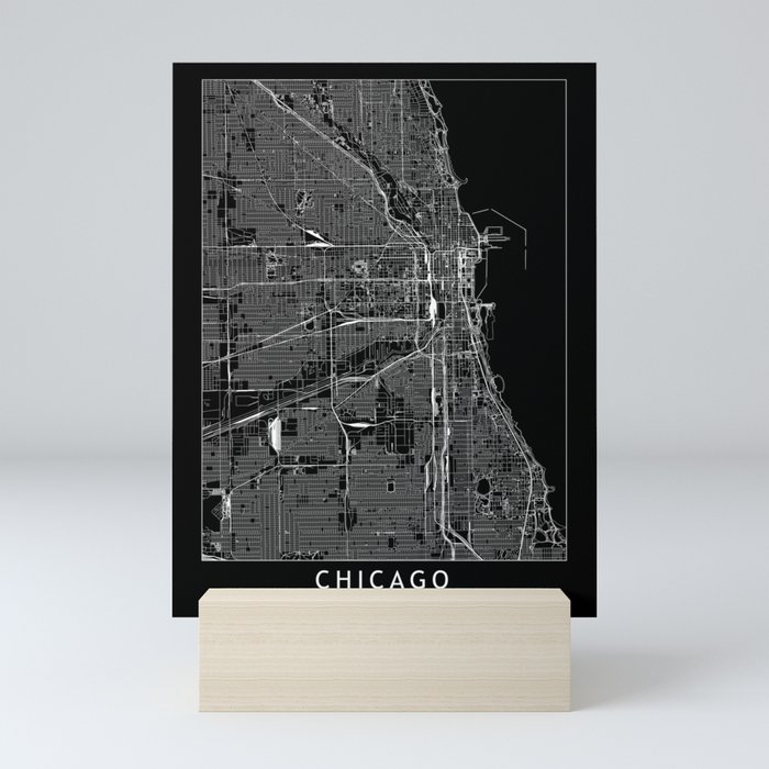 Chicago Black Map Mini Art Print
