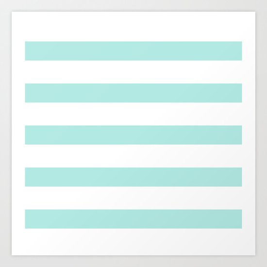 Aqua blue and White stripes lines - horizontal on #Society6 Art Print