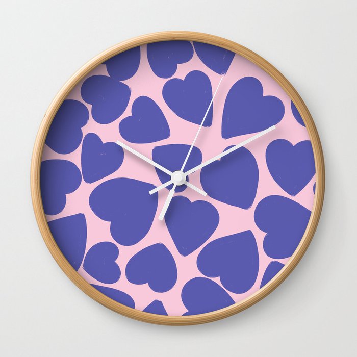 Very Peri Hearts Pattern on Blush Pink Wall Clock
