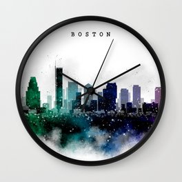 Boston City Skyline Wall Clock | Unitedstates, Watercolor, Usa, Cityimage, Graphicdesign, Silhouette, Travel, Uniquegift, Digital, Cityscape 