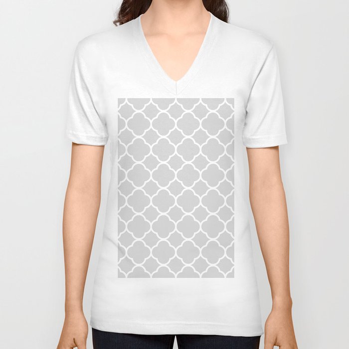 Gray & White Quatrefoil V Neck T Shirt