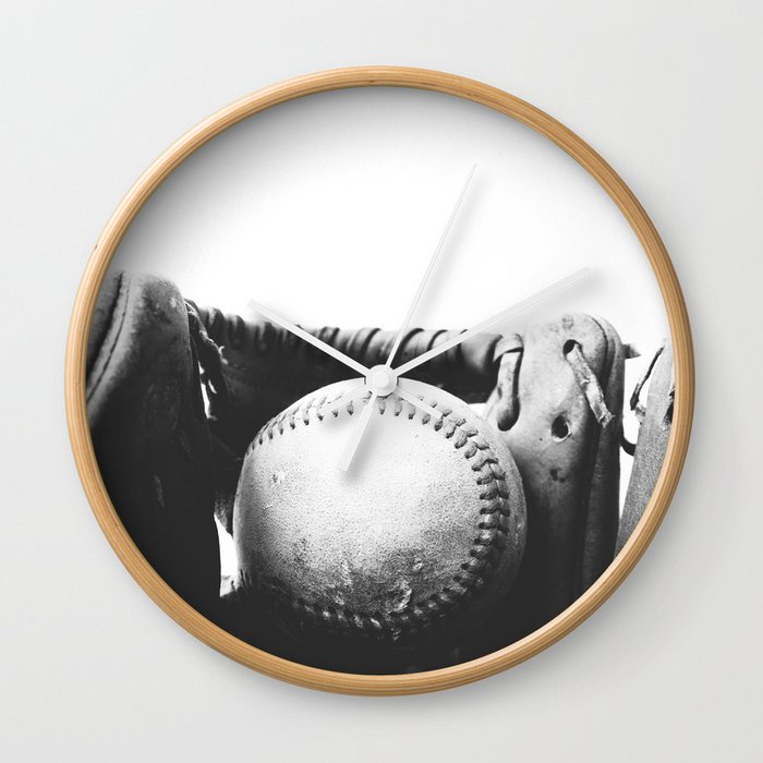 Old retro baseball monochrome ball and glove Wall Clock