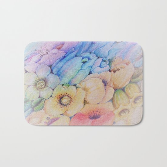 Summer fantasy with by hand drawn flowers. Bath Mat