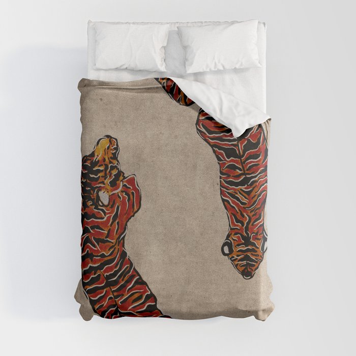 Two Tigers -- Ukiyo-e Style Duvet Cover