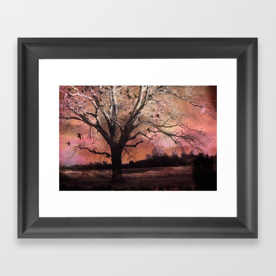 Surreal Trees Ravens Landscape Framed Art Print