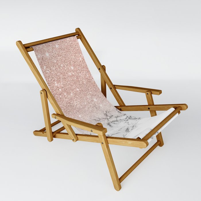 Modern Faux Rose Gold Pink Glitter Ombre White Marble Sling Chair By Girlytrend Society6