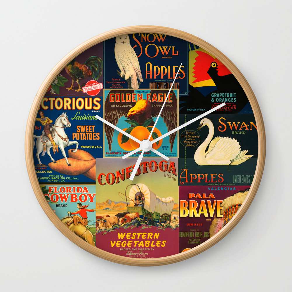 Vintage Fruit and Vegetable Crate Labels Wall Clock by ...