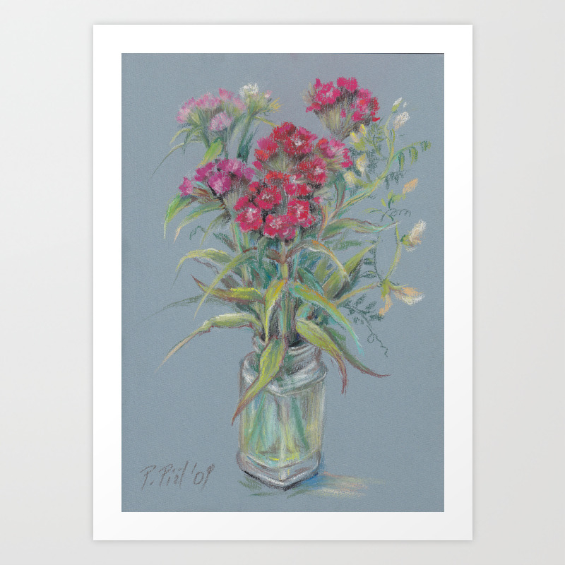 Chinese Carnations Bouquet In The Glass Jar Classic Still Life Pastel Sketch Colorful Drawing Art Print By Canisart Society6,Short Hair Drawing Reference Male