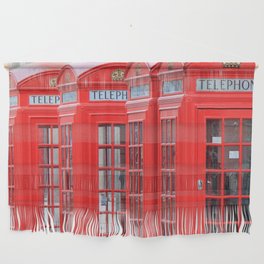 Great Britain Photography - Phone Booths Lined Up Beside Each Other Wall Hanging