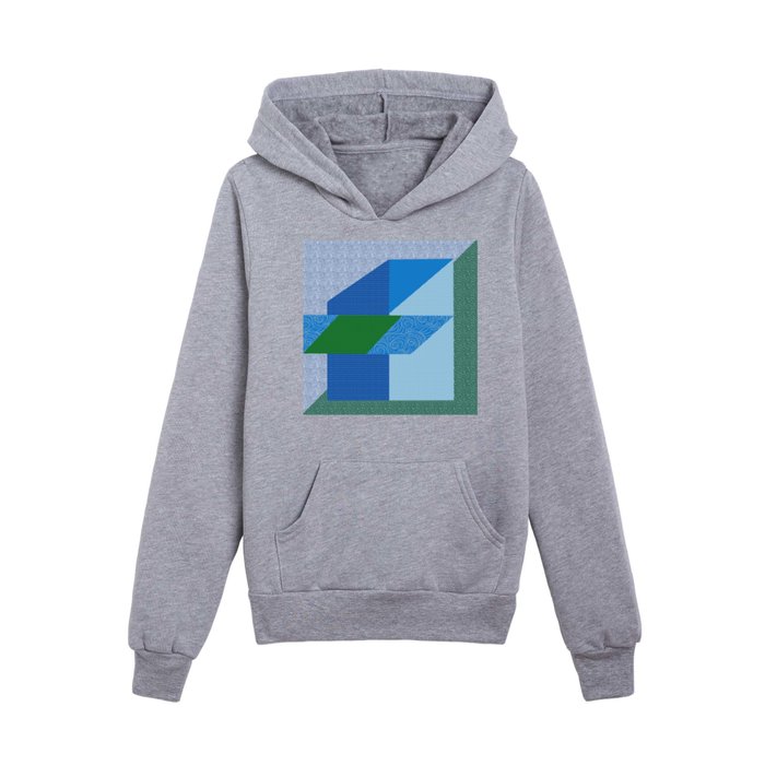 Geometrical Blue and Green Design Kids Pullover Hoodie