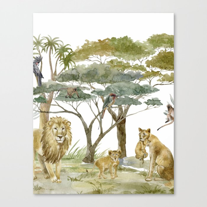 Watercolor Nursery African Jungle Safari II Canvas Print