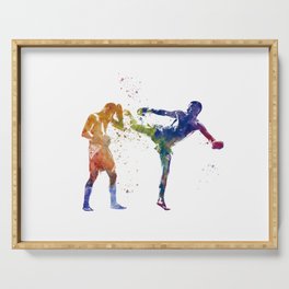 muay thai karate in watercolor Serving Tray