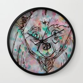 Sketchy Bear Wall Clock | Sketch, Nature, Green, Blue, Animal, Splatterpaint, Ink, Sketchy, Bear, Pink 