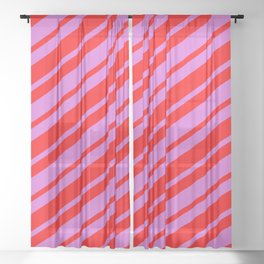 [ Thumbnail: Orchid and Red Colored Stripes Pattern Sheer Curtain ]