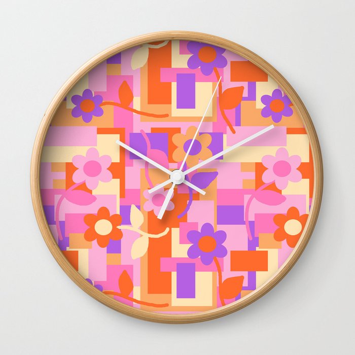 70s Floral Geometric Girl Wall Clock