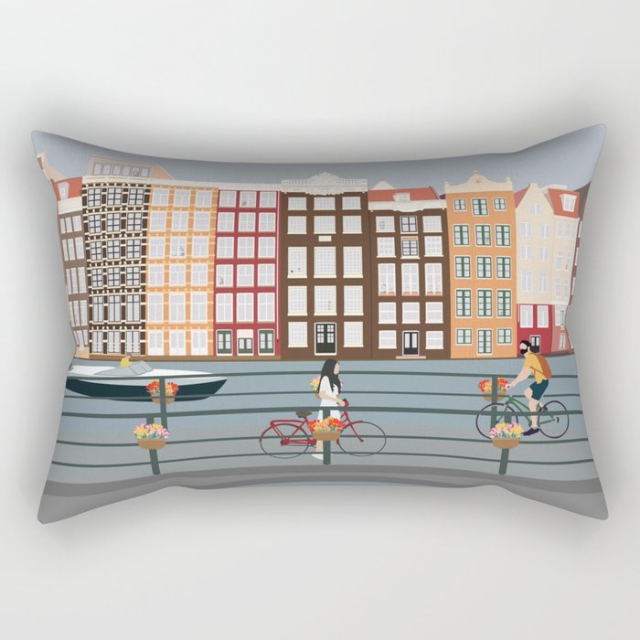 Amsterdam Travel Illustration Rectangular Pillow
