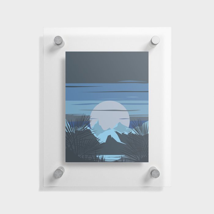Minimalistic Moody Blue Moonrise In Tropical Mountains Landscape Floating Acrylic Print