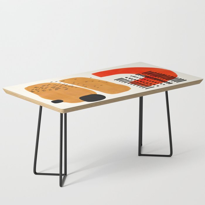 Mid Century Modern Abstract Minimalist Retro Vintage Style Fun Playful Ochre Yellow Ochre Orange  Coffee Table