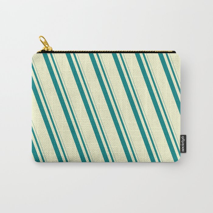 Teal and Light Yellow Colored Striped/Lined Pattern Carry-All Pouch