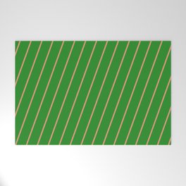 [ Thumbnail: Dark Salmon and Forest Green Colored Lines/Stripes Pattern Welcome Mat ]