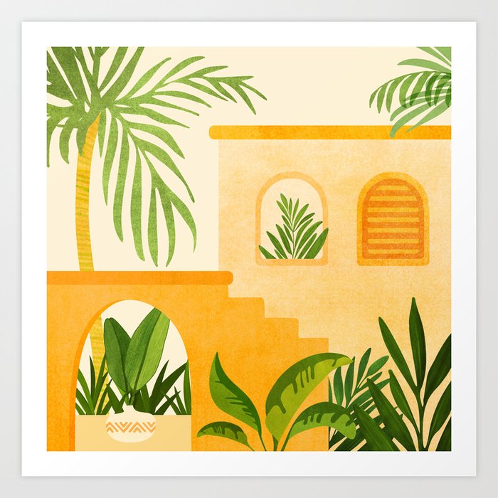 Garden Hacienda / Whimsical Landscape Illustration Art Print