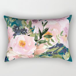 Floral Watercolor Rose Bouquet, Teal and Pink Rectangular Pillow