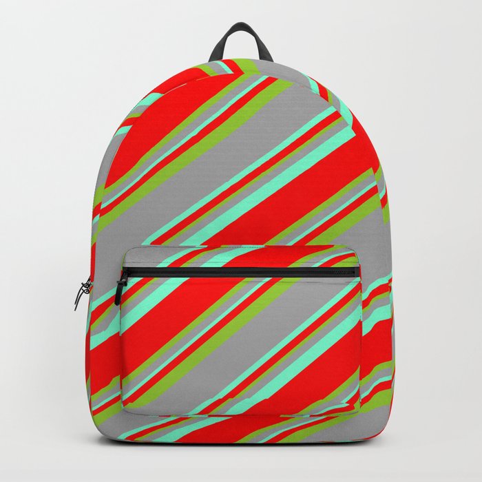 Dark Gray, Aquamarine, Red & Green Colored Lines Pattern Backpack