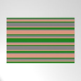 [ Thumbnail: Grey, Dark Salmon & Green Colored Lines Pattern Welcome Mat ]