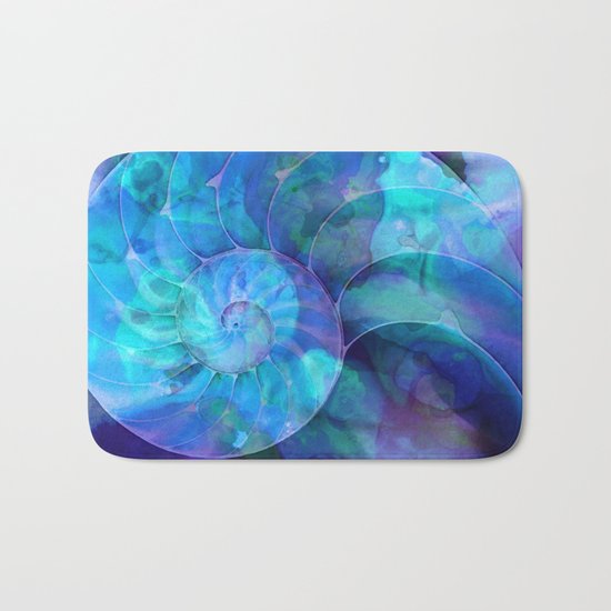 Blue Nautilus Shell - Seashell Art By Sharon Cummings Bath Mat