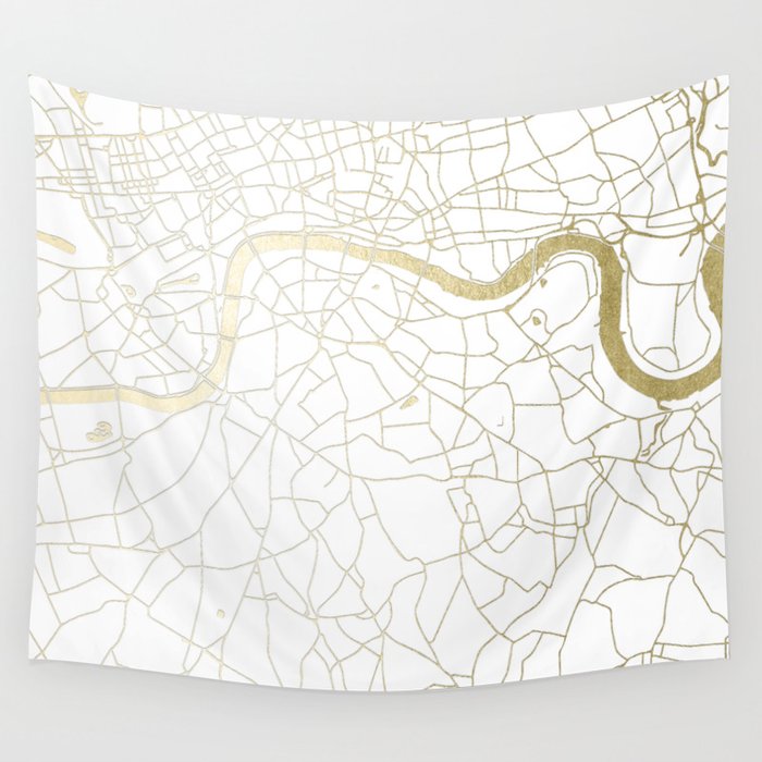 White on Yellow Gold London Street Map Wall Tapestry