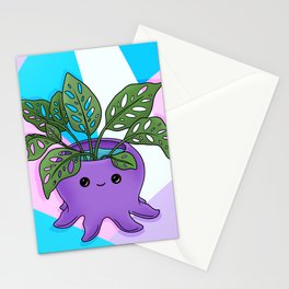Cute Purple Octopus Planter- Pink and Blue Stationery Card