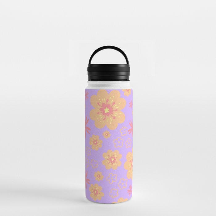 Retro Orange Floral Pattern - Pale Purple Water Bottle