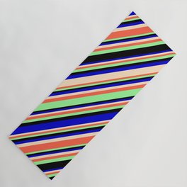 [ Thumbnail: Eye-catching Blue, Bisque, Red, Green, and Black Colored Lines/Stripes Pattern Yoga Mat ]