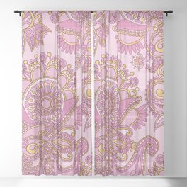 Paisley Floral Ornament  Pastel Blush Pink Sheer Curtain