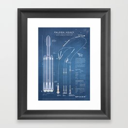 SpaceX Falcon Heavy Spacecraft NASA Rocket Blueprint in High Resolution (light blue) Framed Art Print