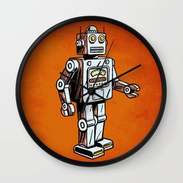 Retro Robot Toy Wall Clock | Acrylic, Collectible, Vintage, Illustration, Future, Popart, Toy, Atomic, Gears, Robot 