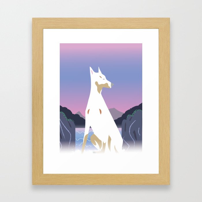 Spirit dog and Waterfall Framed Art Print