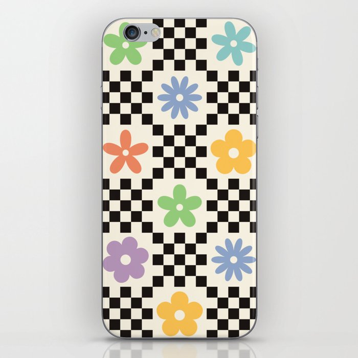 Retro Colorful Flower Double Checker iPhone Skin