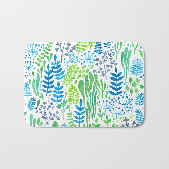 Watercolor floral doodles white Bath Mat