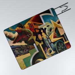 Classical Masterpiece - Instruments of Power - Train, Airplane, Steam by Thomas Hart Benton Picnic Blanket