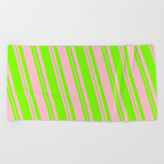 Pink & Green Colored Lined/Striped Pattern Beach Towel