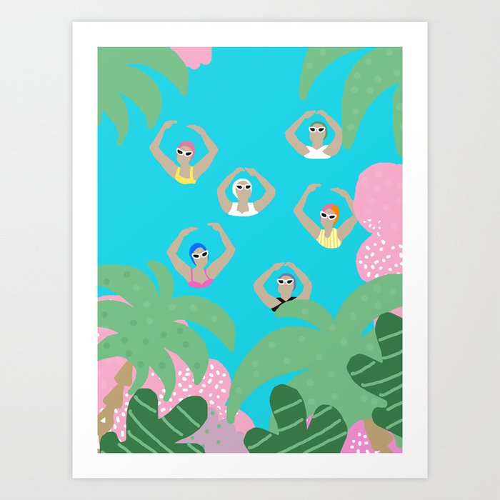 Artistic swimmers tropical illustration Art Print