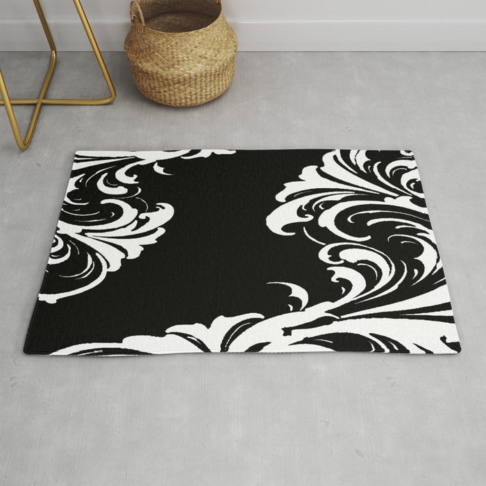 Damask Black And White Victorian Leaf 1 Rug By