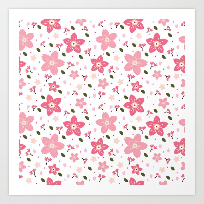 Cherry Blossom Flower Pattern 23 Art Print