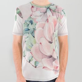 Pink Succulents Rose Gold Sun Blush Pink All Over Graphic Tee